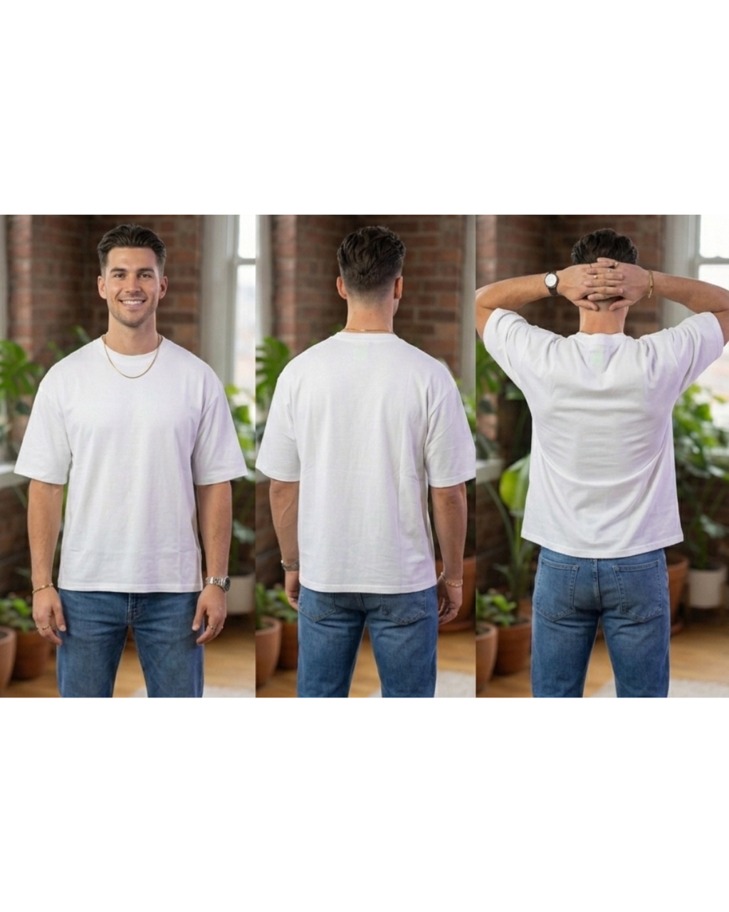 White Oversized Cotton T-Shirt for Men & Women 280GSM | Relaxed Loose Fit Drop Shoulder Half Sleeve Crew Neck Tee | Casual College Wear | Free Size
