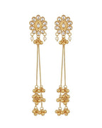Kashmiri Earrings Gold Plated Long Tassel Drop Earrings for Women | Kundan Pearl Dangle Earrings | Traditional Ethnic Earrings for Girls & Women | Kashmiri Wedding & Festive Jewelry