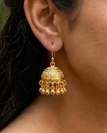Kashmiri Gold Plated Jhumka Earrings for Women & Girls | Ethnic Dome Dangler Earrings with Ghungroo Beads | Indian Wedding & Festive Jewelry | Kashmiri jhumkass