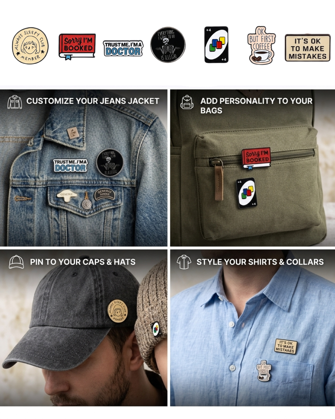 Trendy Enamel Lapel Pin Set for Backpacks, Jackets, Clothes & Wallets, Cute Sarcastic Aesthetic Metal Pins, 6-8 Piece Fashion Accessory Gift Pack
