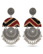 Kashmiri Oxidised Silver Plated Tribal Fabric Chandbali Earrings for Women & Girls | Handcrafted Boho Dangler Earrings with Ghungroo Beads | Ethnic Statement Jewelry
