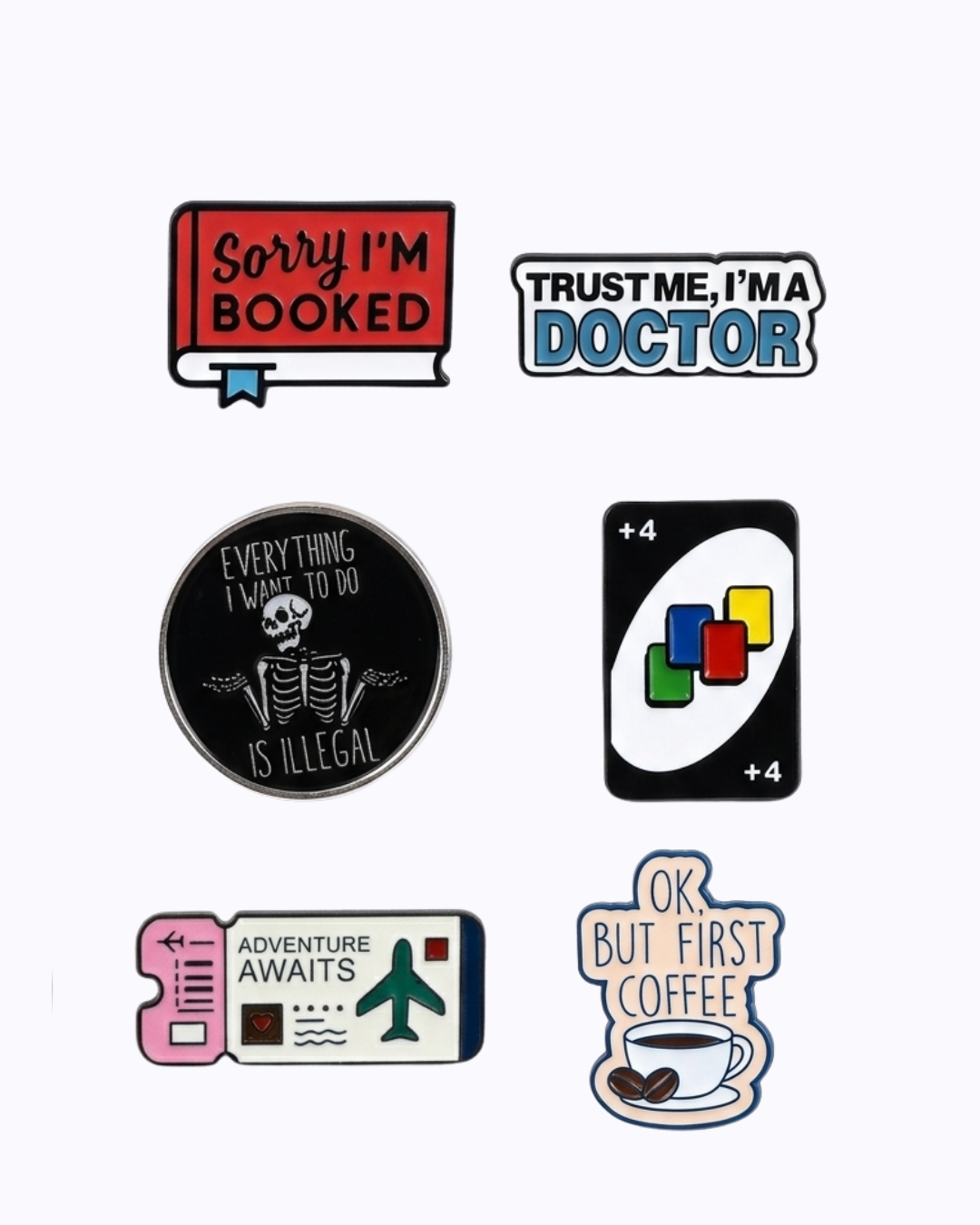 Trendy Enamel Lapel Pin Set for Backpacks, Jackets, Clothes & Wallets, Cute Sarcastic Aesthetic Metal Pins, 6-8 Piece Fashion Accessory Gift Pack