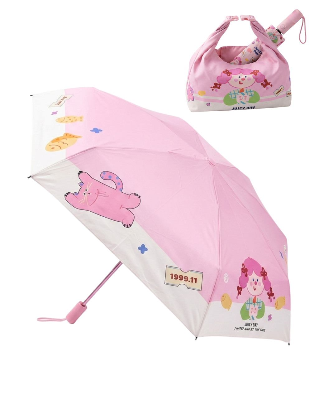 Pink Umbrella Compact Folding with Matching Carry Purse, for Women, Girls and Teens, Rain and Sun Protection
