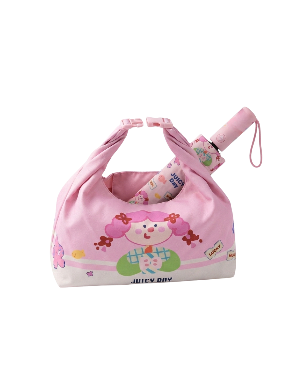 Pink Umbrella Compact Folding with Matching Carry Purse, for Women, Girls and Teens, Rain and Sun Protection