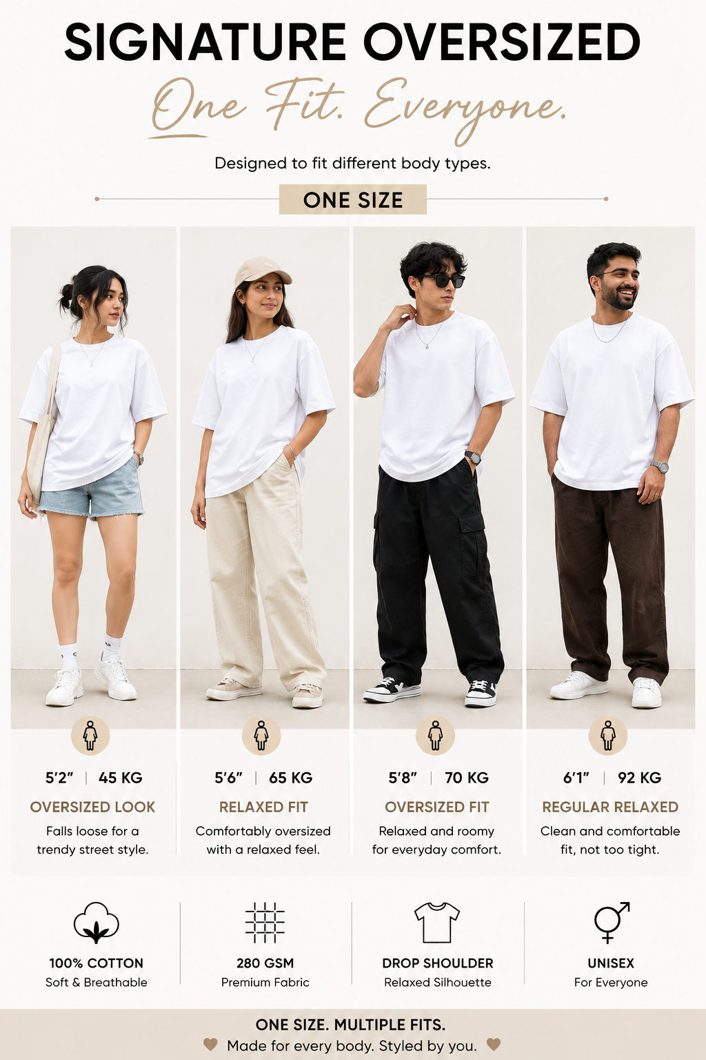 White 100% Cotton Oversized T-Shirt Unisex Drop Shoulder 280 GSM | Premium Heavyweight Cotton | Relaxed Fit | Unisex Streetwear (Copy)
