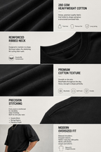 Black 100% Cotton Oversized T-Shirt Unisex Drop Shoulder 280 GSM | Premium Heavyweight Cotton | Relaxed Fit | Unisex Streetwear