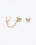 Korean Style Butterfly Chain Earrings for Women | Elegant Pearl Tassel Ear Cuff
