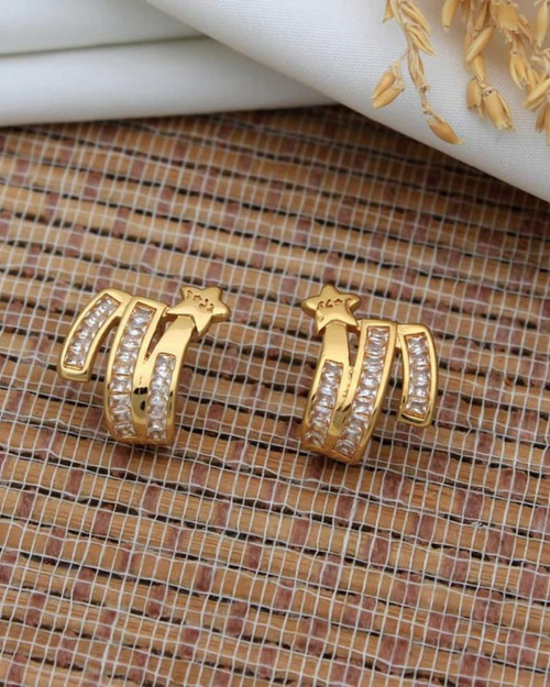Gold Star Huggie Hoop Earrings for Women | Crystal Studded Multi Layer Hoop Earrings | Trendy Aesthetic Ear Cuff Style Earrings