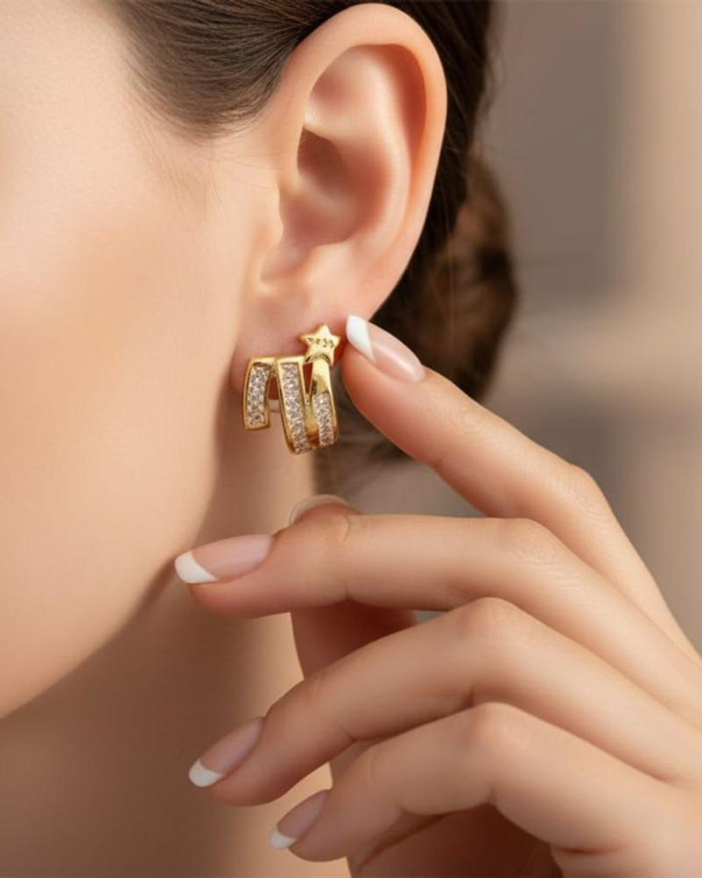 Gold Star Huggie Hoop Earrings for Women | Crystal Studded Multi Layer Hoop Earrings | Trendy Aesthetic Ear Cuff Style Earrings