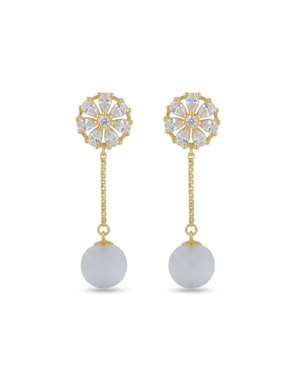2-in-1 Gold Floral Stud Drop Earrings for Women | Convertible Stud & Chain Drop Earrings with Crystal & Pearl | Earrings for traditional & western