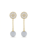 2-in-1 Gold Floral Stud Drop Earrings for Women | Convertible Stud & Chain Drop Earrings with Crystal & Pearl | Earrings for traditional & western