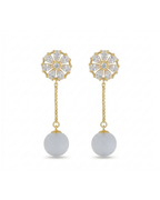 2-in-1 Gold Floral Stud Drop Earrings for Women | Convertible Stud & Chain Drop Earrings with Crystal & Pearl | Earrings for traditional & western