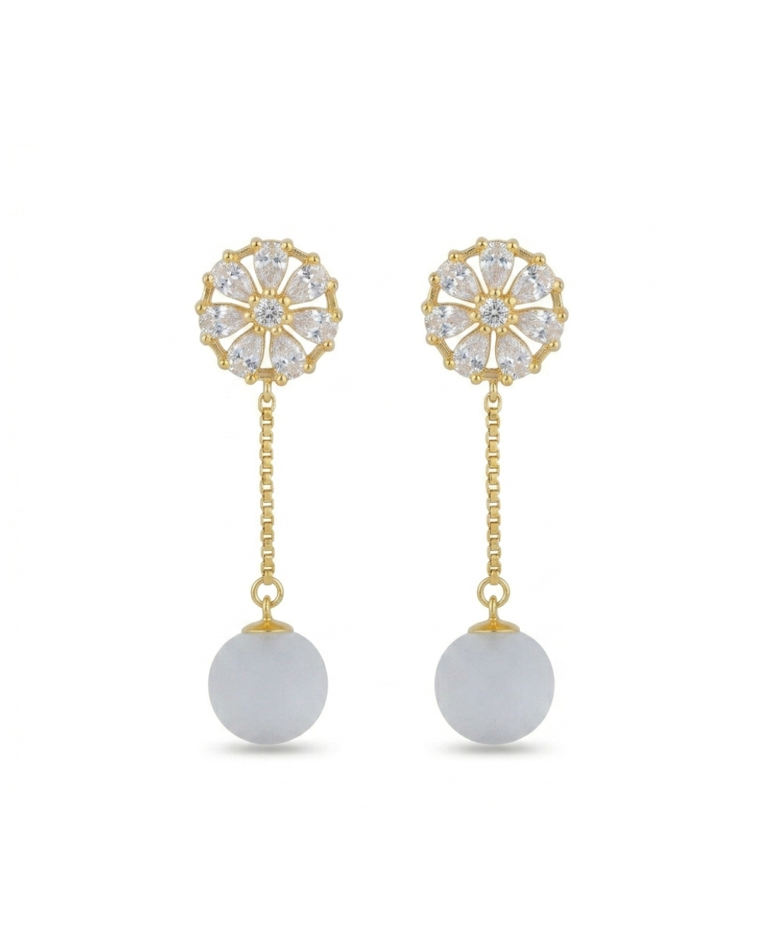 2-in-1 Gold Floral Stud Drop Earrings for Women | Convertible Stud & Chain Drop Earrings with Crystal & Pearl | Earrings for traditional & western