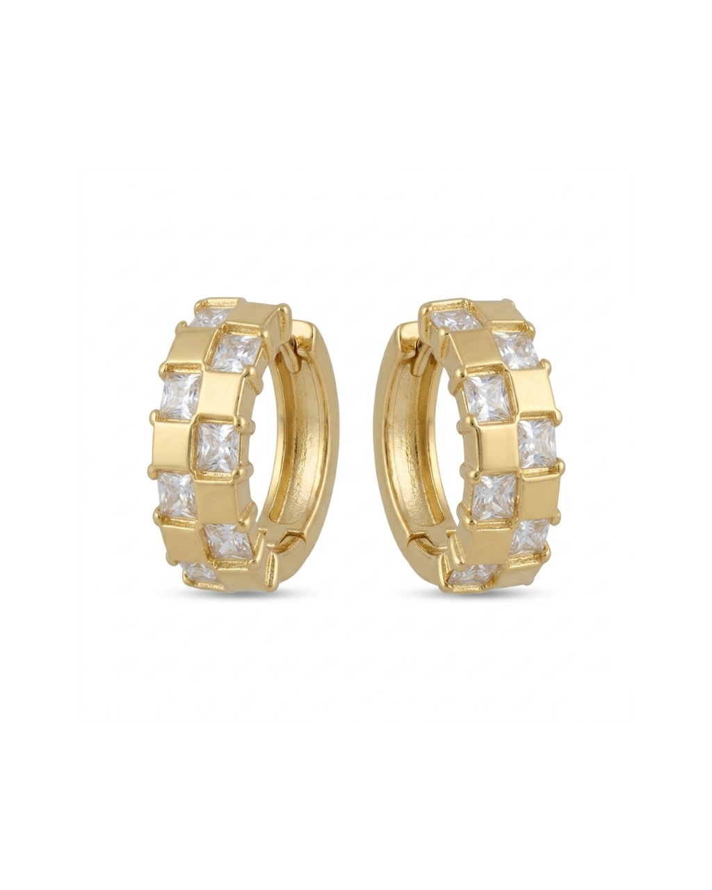 Gold Square Stone Hoop Earrings for Women | Crystal Studded Huggie Hoops | Premium Geometric Earrings