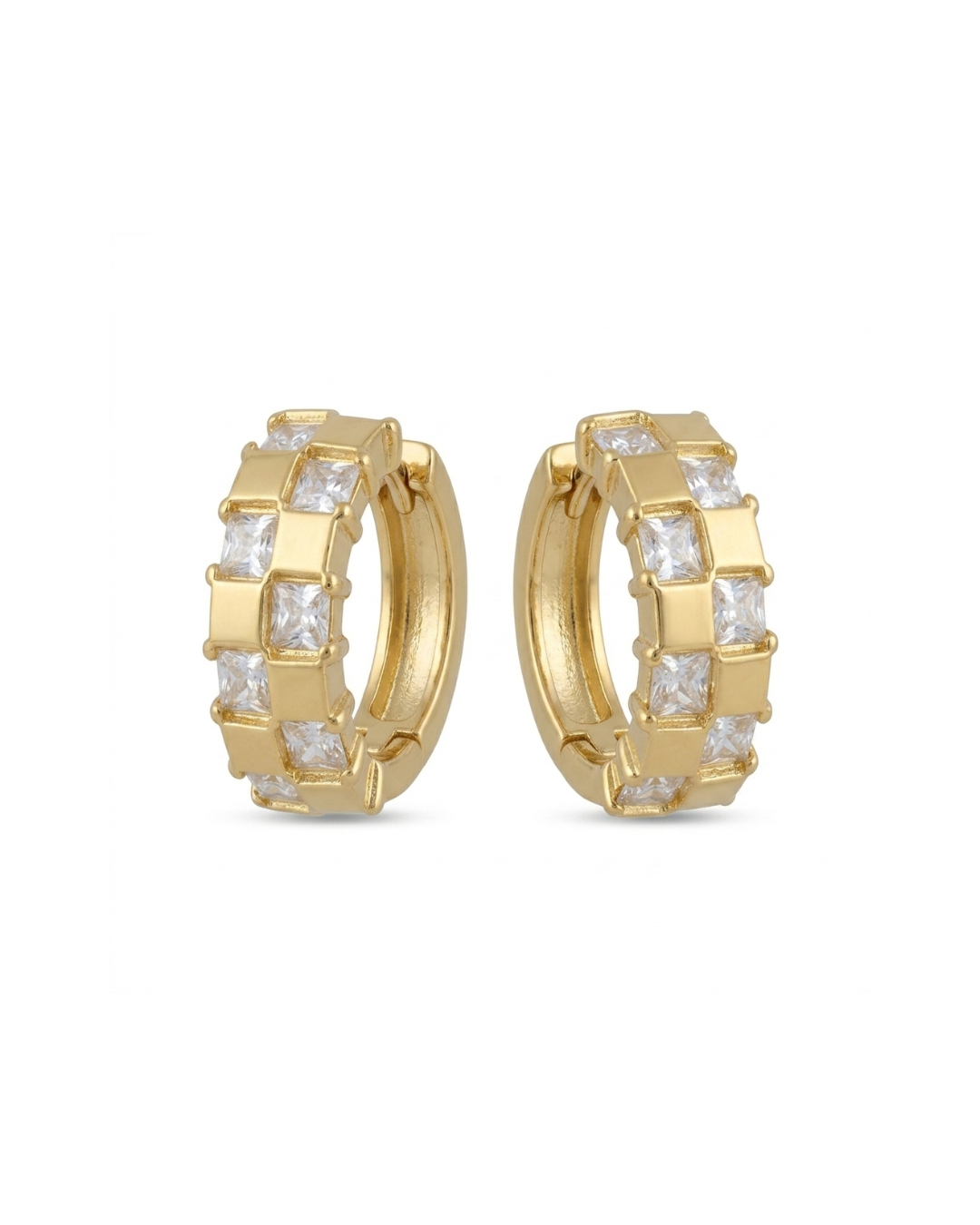 Gold Square Stone Hoop Earrings for Women | Crystal Studded Huggie Hoops | Premium Geometric Earrings