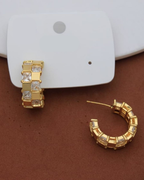Gold Square Stone Hoop Earrings for Women | Crystal Studded Huggie Hoops | Premium Geometric Earrings