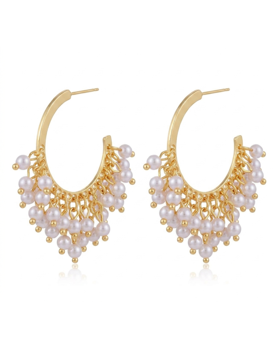 Gold Pearl Hoop Earrings for Women | Chunky Hoop Earrings with Pearl Drops | Earrings for Womens & Girls | Trendy Ethnic & Western Jewelry | Indian Festival Wear Earrings