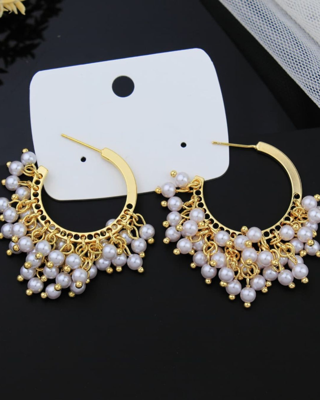 Gold Pearl Hoop Earrings for Women | Chunky Hoop Earrings with Pearl Drops | Earrings for Womens & Girls | Trendy Ethnic & Western Jewelry | Indian Festival Wear Earrings