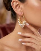 Gold Pearl Hoop Earrings for Women | Chunky Hoop Earrings with Pearl Drops | Earrings for Womens & Girls | Trendy Ethnic & Western Jewelry | Indian Festival Wear Earrings