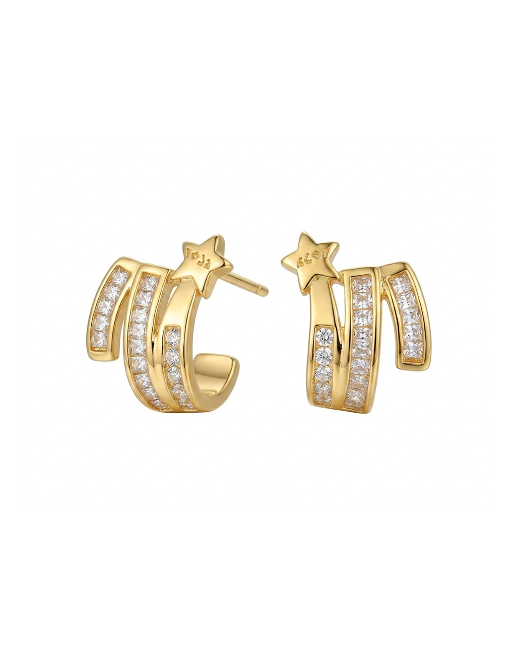 Gold Star Huggie Hoop Earrings for Women | Crystal Studded Multi Layer Hoop Earrings | Trendy Aesthetic Ear Cuff Style Earrings