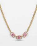 Pink Emerald Cut Crystal Pendant Necklace, Gold Chain, Geometric Minimal Style for Women