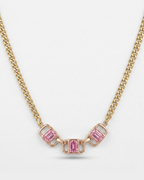 Pink Emerald Cut Crystal Pendant Necklace, Gold Chain, Geometric Minimal Style for Women
