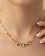 Pink Emerald Cut Crystal Pendant Necklace, Gold Chain, Geometric Minimal Style for Women