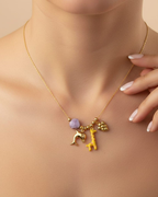 Gold Plated Charm Necklace for Women & Girls – Dolphin & Giraffe Pendant with Beads | Cute Animal Charm Chain | Lightweight Fashion Jewelry Gift