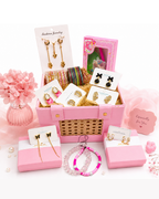 Pink Premium Gift Hamper for Women & Girls | 6 Korean Earrings, Bangle Set, Necklace Set, Mobile Charms, DIY Patch Kit | Birthday Gift for Sister, Best Friend, Wife, Girlfriend