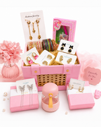 Pink Premium Gift Hamper for Women & Girls | 6 Korean Earrings, Bangle Set, Necklace Set, Mobile Charms, DIY Patch Kit | Birthday Gift for Sister, Best Friend, Wife, Girlfriend