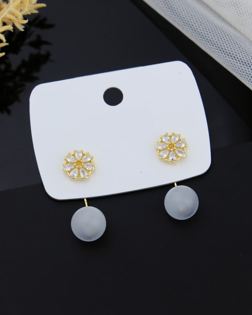 2-in-1 Gold Floral Stud Drop Earrings for Women | Convertible Stud & Chain Drop Earrings with Crystal & Pearl | Earrings for traditional & western