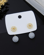 2-in-1 Gold Floral Stud Drop Earrings for Women | Convertible Stud & Chain Drop Earrings with Crystal & Pearl | Earrings for traditional & western