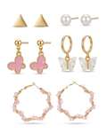 Pink Treasure 5 Set Of Earrings