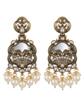 Kashmiri Antique Gold Plated Pearl Chandbali Earrings for Women | Ethnic Kundan Style Dangler Earrings with Pearl Drops | Traditional Party & Wedding Jewelry