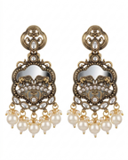 Kashmiri Antique Gold Plated Pearl Chandbali Earrings for Women | Ethnic Kundan Style Dangler Earrings with Pearl Drops | Traditional Party & Wedding Jewelry