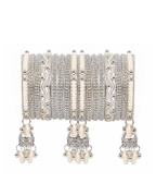 Kashmiri Ghungroo Bangle Set for Women | 4 Dangling Ghungroo Bangles | Silver Plated Traditional Bangles with Pearl & Stone Work | Bridal, Wedding, Festive & Party Jewellery