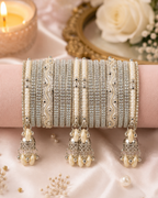 Kashmiri Ghungroo Bangle Set for Women | 4 Dangling Ghungroo Bangles | Silver Plated Traditional Bangles with Pearl & Stone Work | Bridal, Wedding, Festive & Party Jewellery