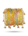 Kashmiri Bangles for Women | Jelly Bangles Set | Kashmiri Jelly Bangles with Handmade Diamond Work | 6 Kashmiri Ghungroo Bangles, 8 Multicolor Jelly Bangles & 4 Diamond Bangles (18- Bangles)