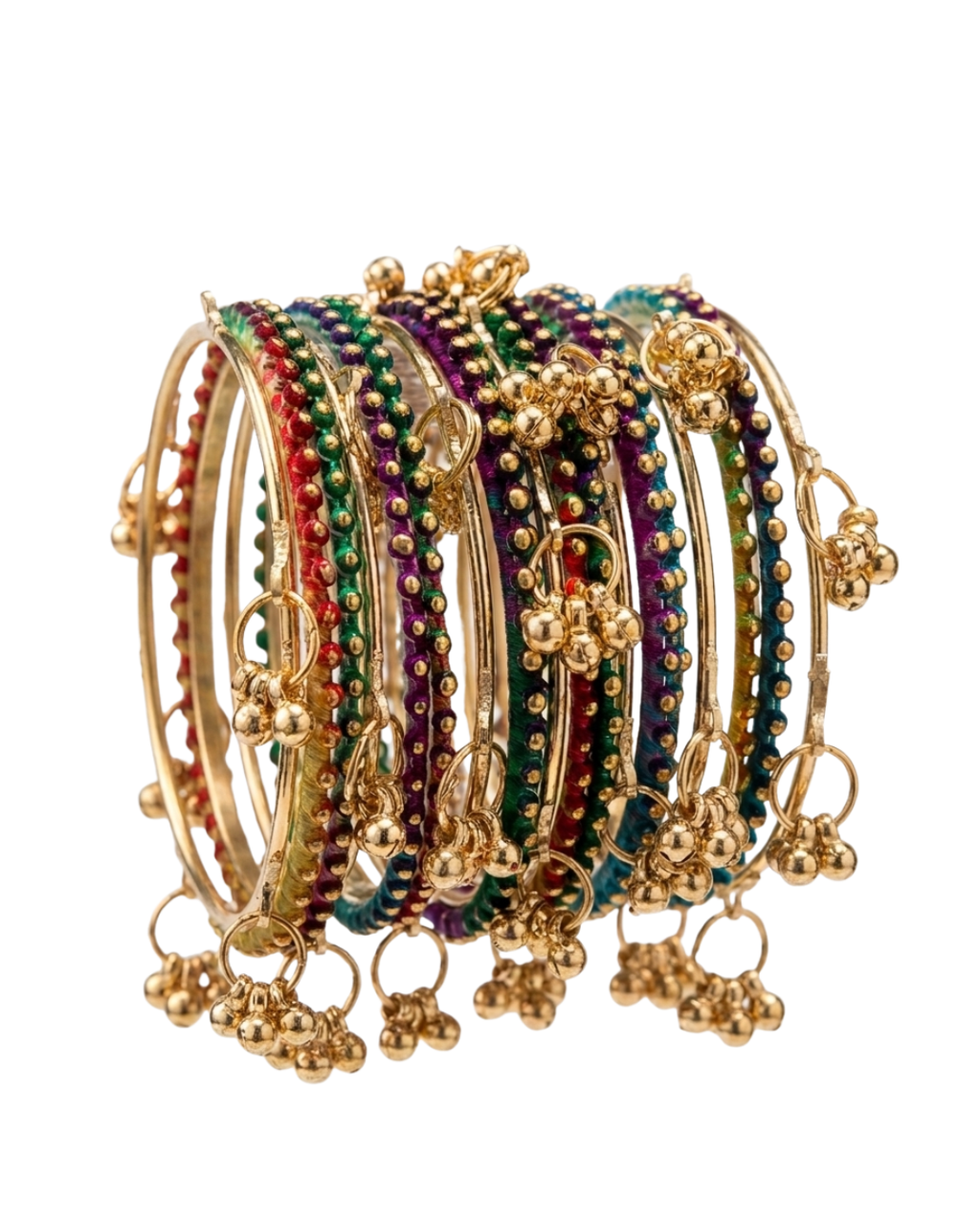 Kashmiri Ghungroo Bangles for Women | Traditional Metal Chudi Set for Festive Wear | 8 Kashmiri Ghungroo Bangles & 12 Multicolor Bangles