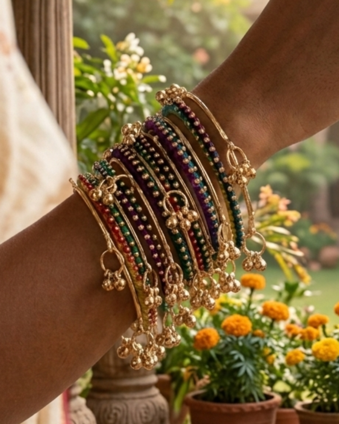 Kashmiri Ghungroo Bangles for Women | Traditional Metal Chudi Set for Festive Wear | 8 Kashmiri Ghungroo Bangles & 12 Multicolor Bangles