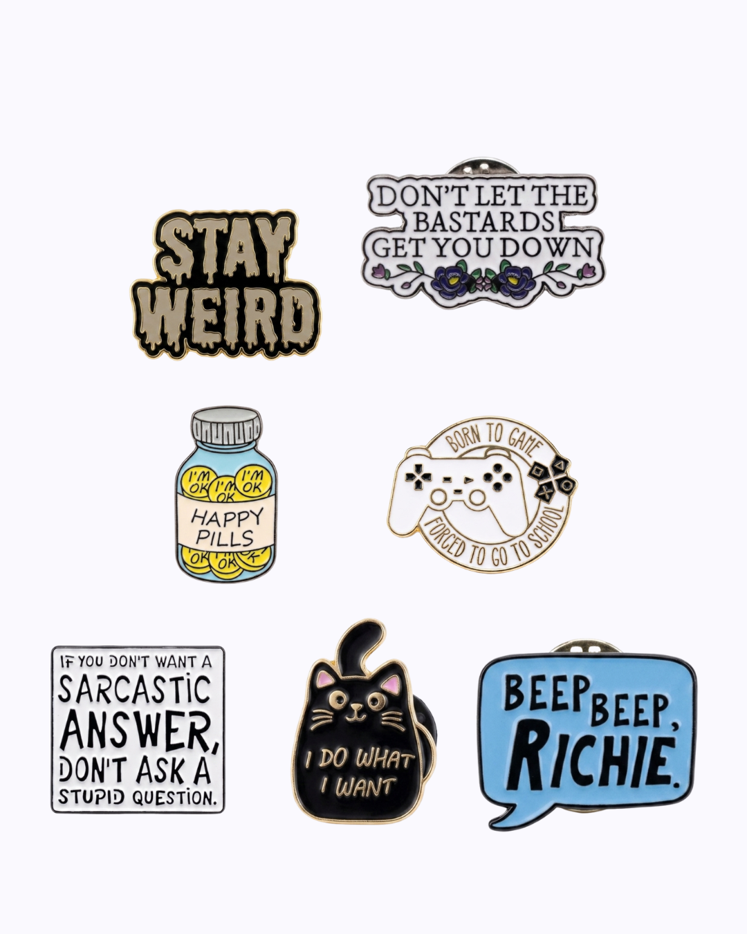 Trendy Enamel Lapel Pin Set for Backpacks, Jackets, Clothes & Wallets, Cute Sarcastic Aesthetic Metal Pins, 6-8 Piece Fashion Accessory Gift Pack
