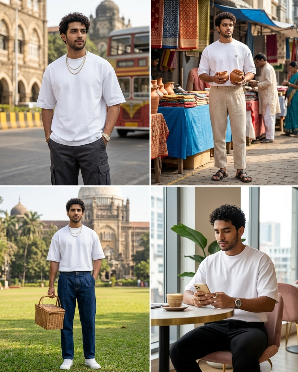 White Oversized Cotton T-Shirt for Men & Women 280GSM | Relaxed Loose Fit Drop Shoulder Half Sleeve Crew Neck Tee | Casual College Wear | Free Size
