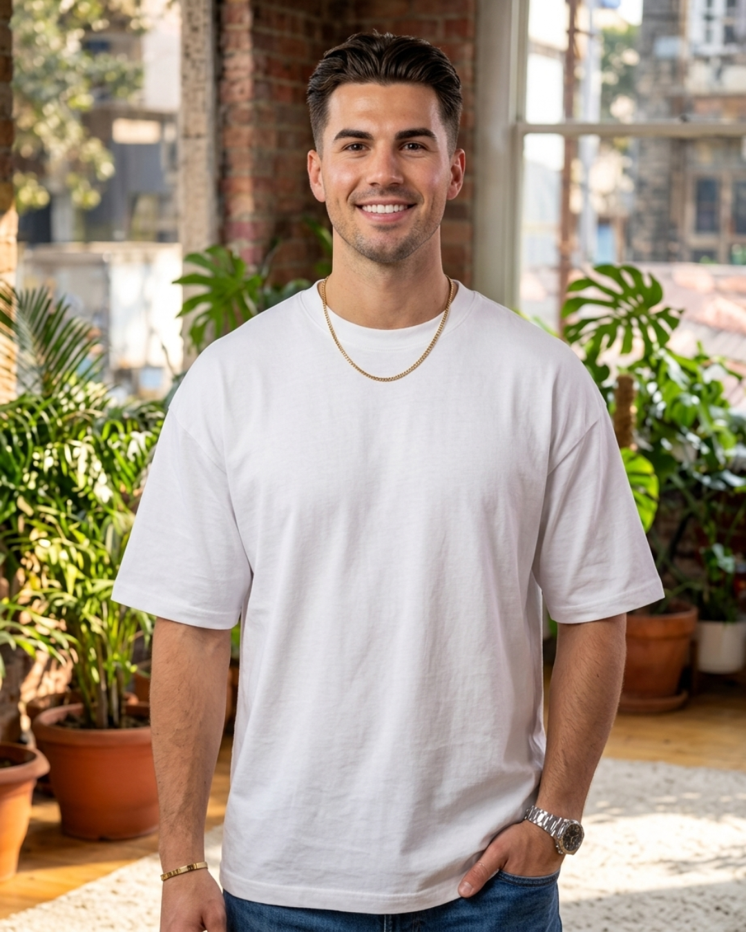 White Oversized Cotton T-Shirt for Men & Women 280GSM | Relaxed Loose Fit Drop Shoulder Half Sleeve Crew Neck Tee | Casual College Wear | Free Size