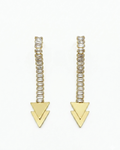 Gold Plated Long Drop Earrings for Women – Crystal Studded Linear Dangle Earrings with Geometric Triangle Pendant