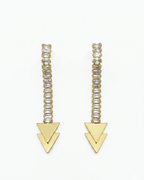 Gold Plated Long Drop Earrings for Women – Crystal Studded Linear Dangle Earrings with Geometric Triangle Pendant