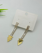 Gold Plated Long Drop Earrings for Women – Crystal Studded Linear Dangle Earrings with Geometric Triangle Pendant