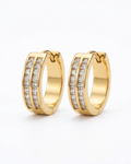 Gold Plated Hoop Earrings for Women – Double Row Crystal Studded Huggie Hoops | Elegant Small Hoop Earrings for Daily Wear & Party Jewelry