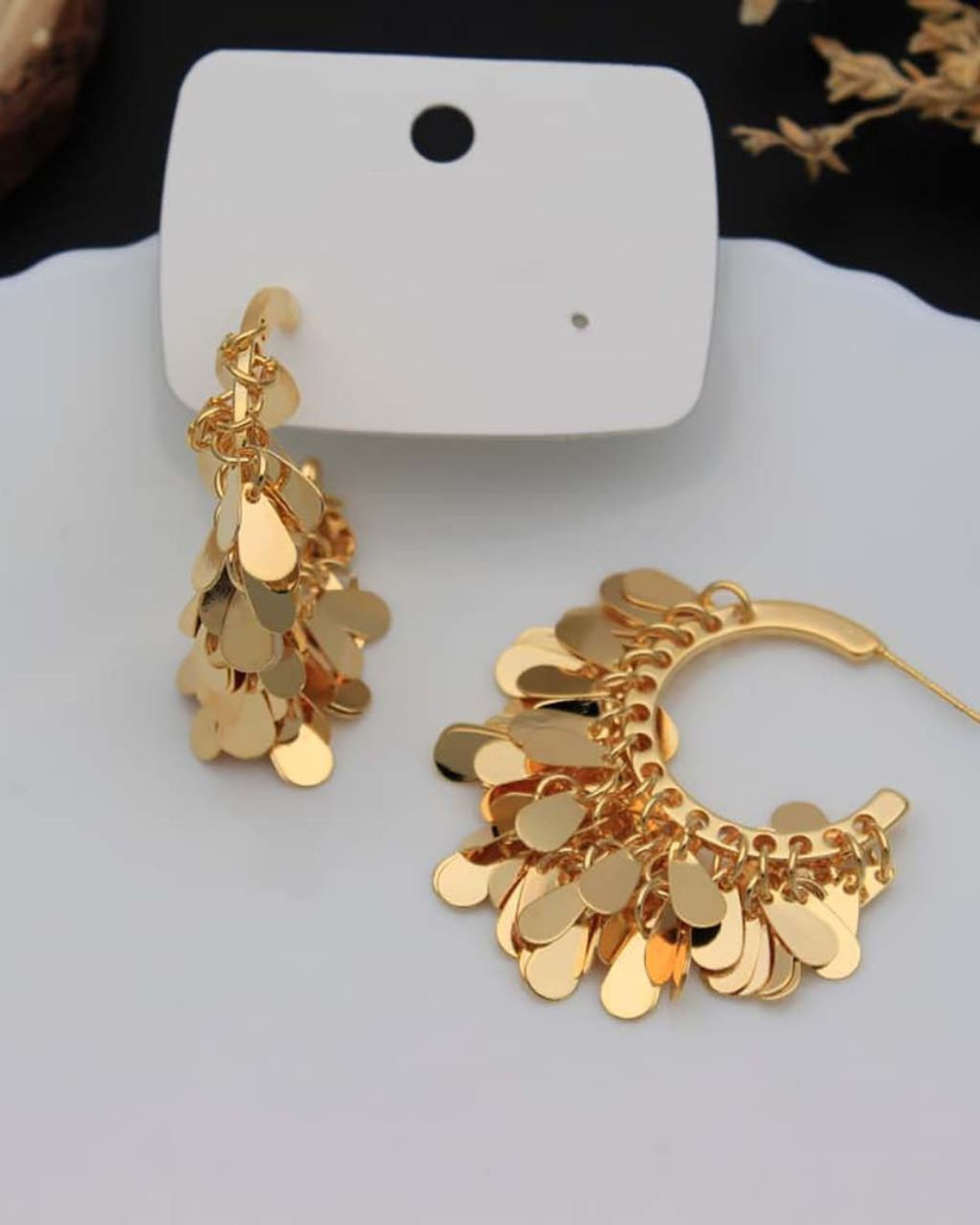 Premium Gold Plated Hoop Earrings for Women | Tassel Fringe Dangle Earrings with Layered Drops | Traditional Earrings for women