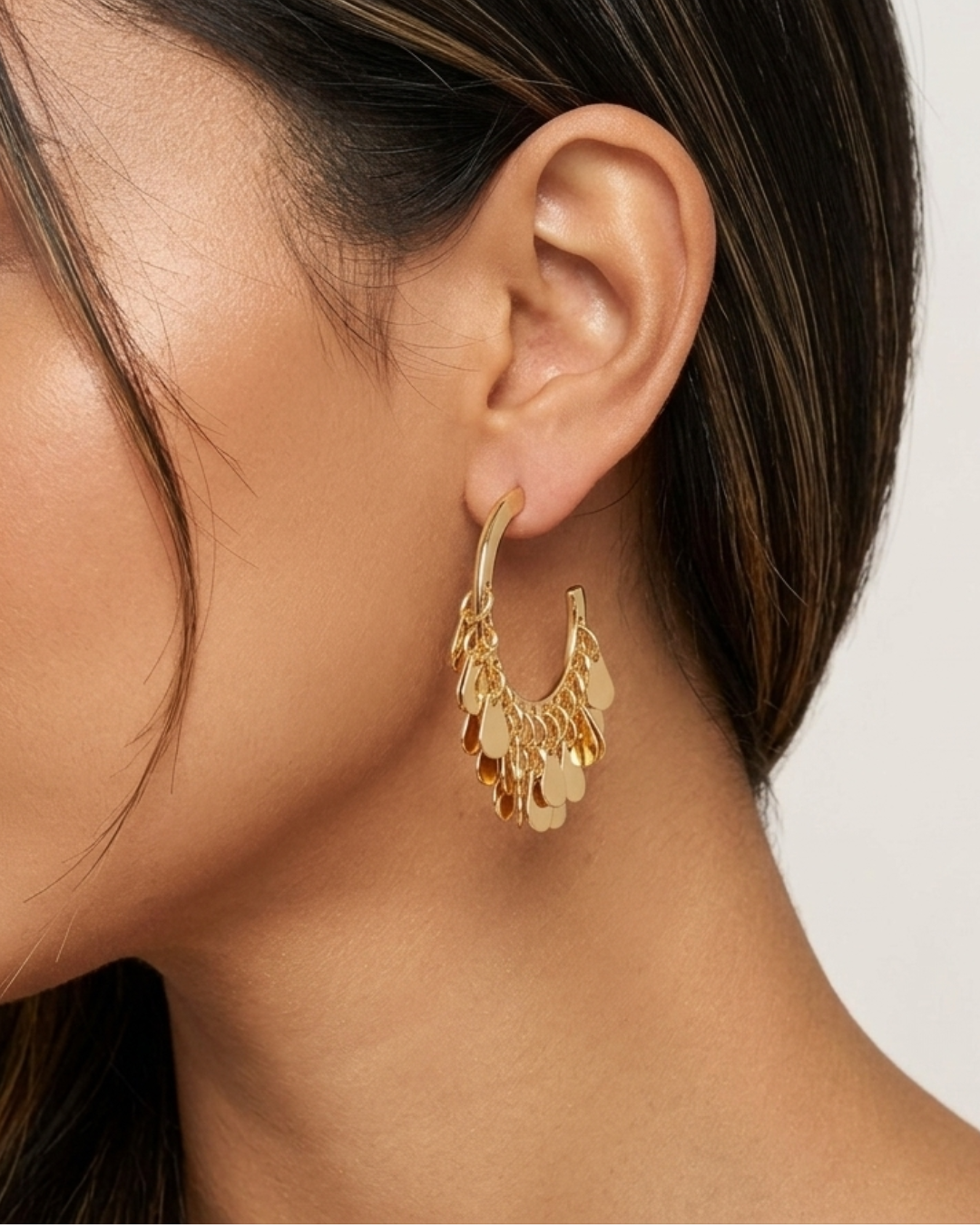 Premium Gold Plated Hoop Earrings for Women | Tassel Fringe Dangle Earrings with Layered Drops | Traditional Earrings for women