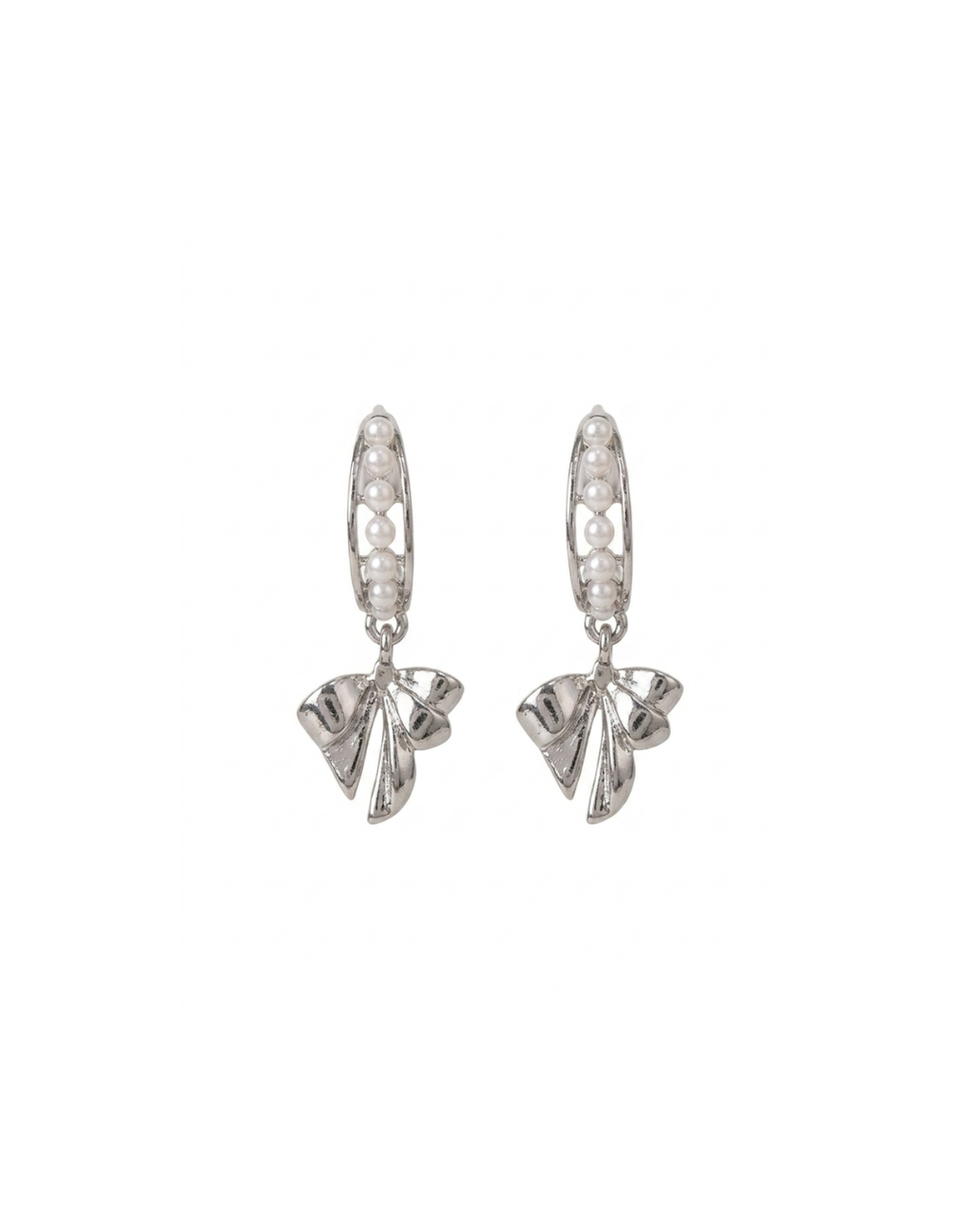 Silver Tone Pearl Hoop Earring with Bow Dangle, Drop Earring for Women, Lightweight Fashion Jewellery for Occasional Wear & Party